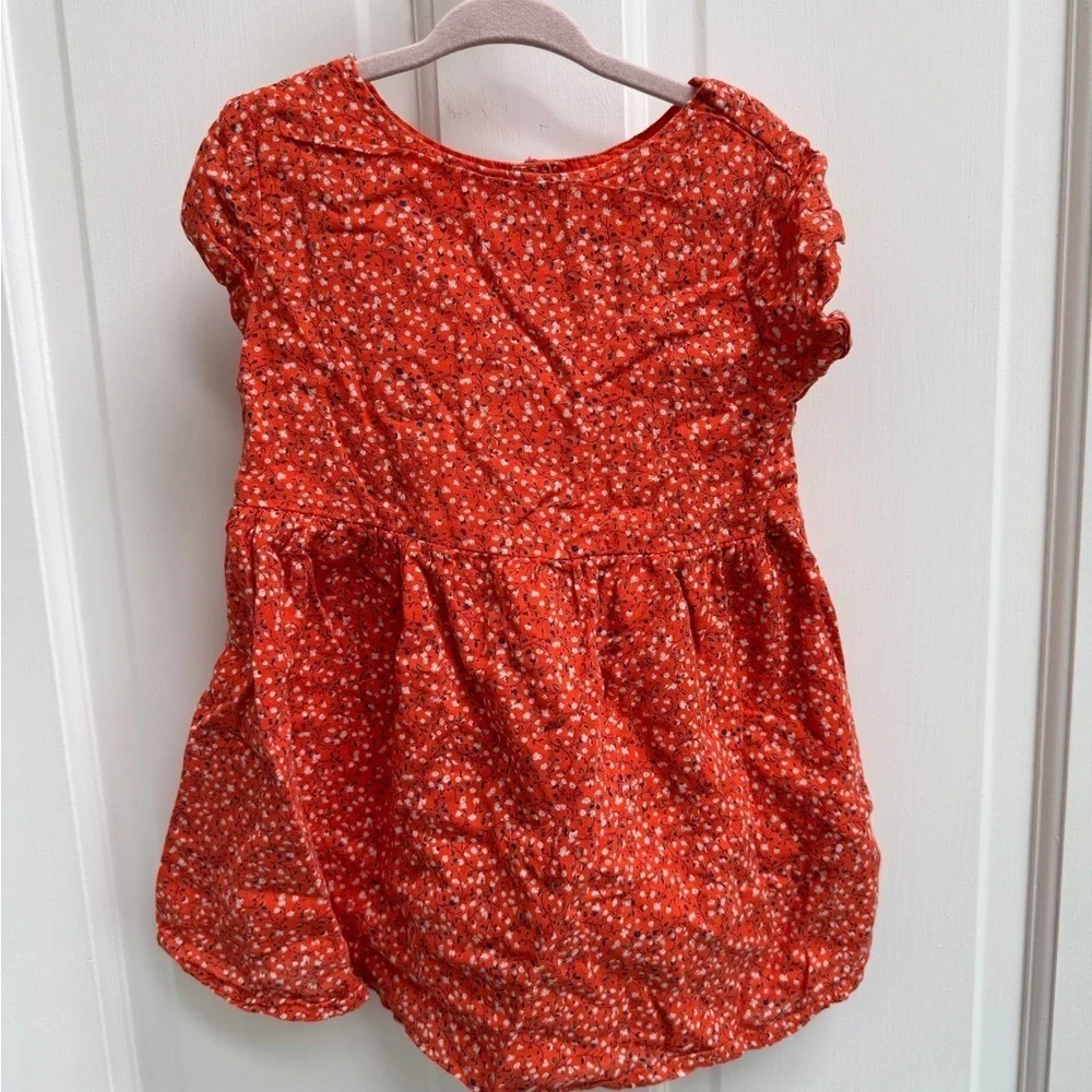 NWOT Old Navy 3T Girls Red/Orange & White Floral Short Sleeve Dress w Open Back
